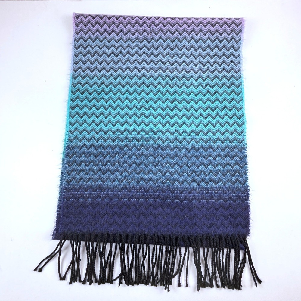 D&Y Scarf Womens OS Purple Teal Ombre Chevron Zigzag Fringe Soft Cozy Boho Color
